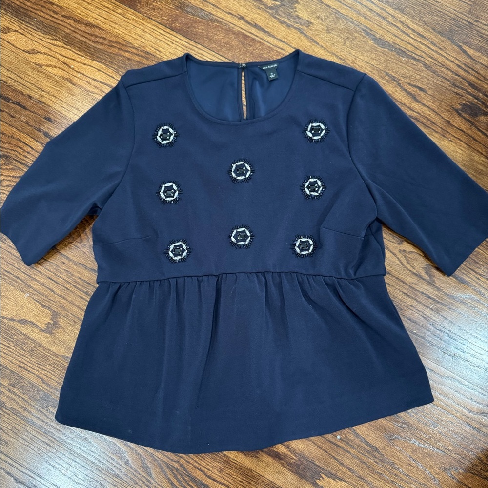 Ann Taylor Blue Peplum Blouse with 3/4 Sleeves